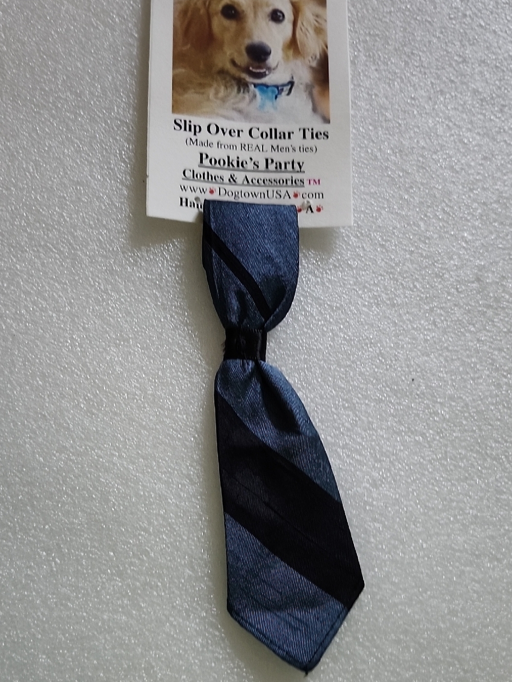 Hand Crafted Blue and Black Slip-Over Collar Dog Tie